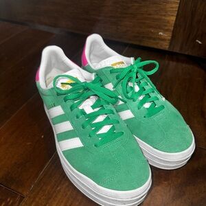 Adidas Gazelle Bold Green and Pink Sneakers